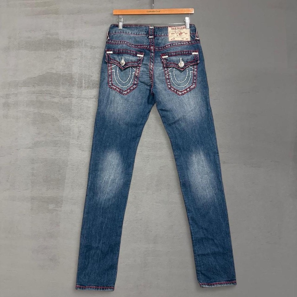 NEW True Religion Rocco Relaxed Skinny Blue Red Super T Flap Jeans 29